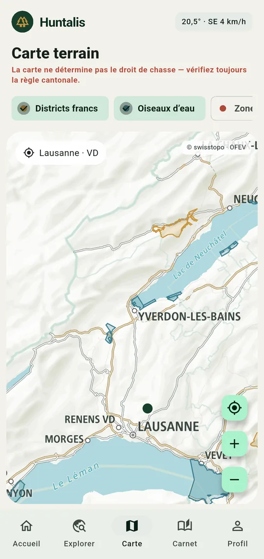 La carte terrain et ses couches fédérales.