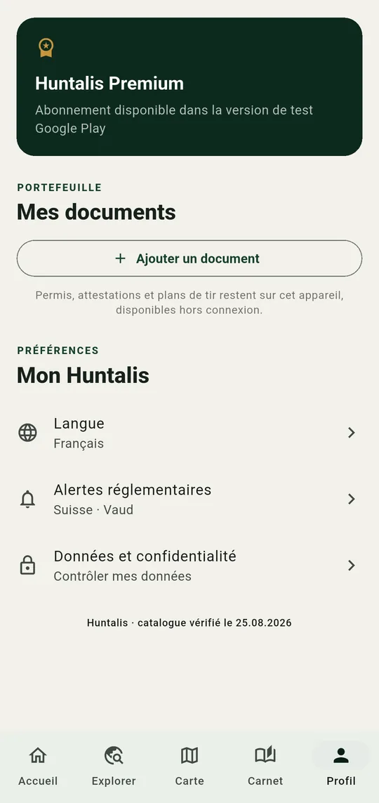 Le portefeuille de documents et le choix de la langue.